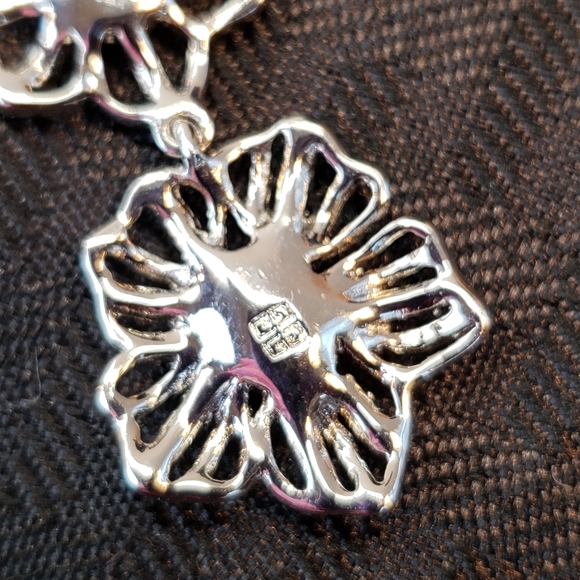 Vintage Givenchy Rhinestone Cut Out Flowers Dangle Earrings - Picture 3 of 12